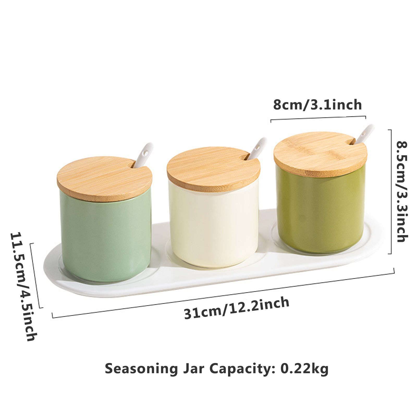 Vorratsdosen aus Glas， Gewürzbehälter mit Löffel und Holzdeckel， einfaches Gewürzdosen-Set als Unterlage， Gewürz-Organizer aus Porzellan， Küche & Esszimmer，3color II