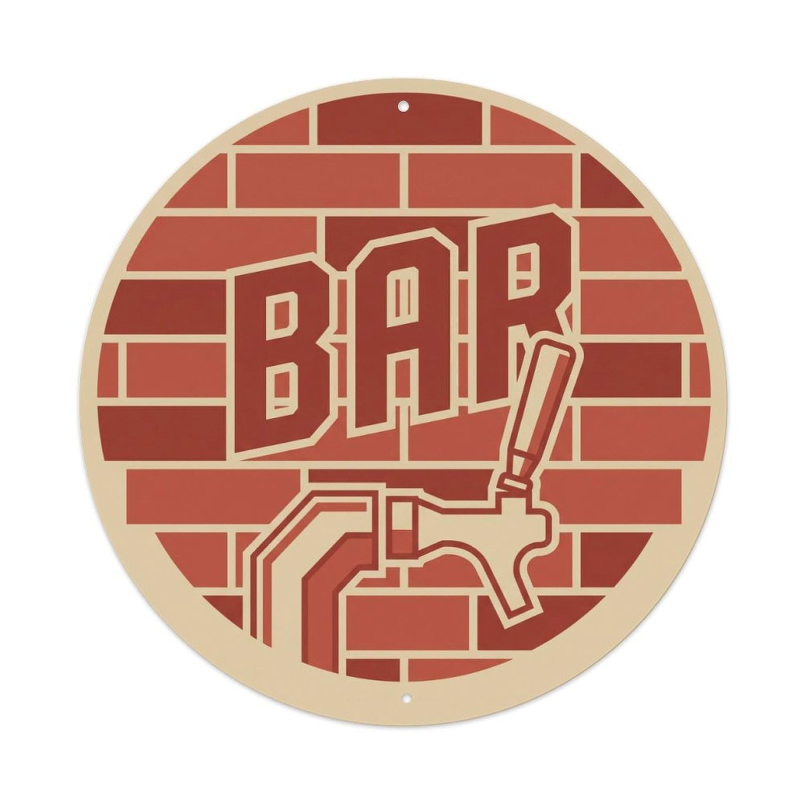 BAR Brick Pub Emblem Metal Tin Sign Plaque Wall Decor for Cafe, Club Bar, Office, Home Garden Round Metal Poster 8x8Inch