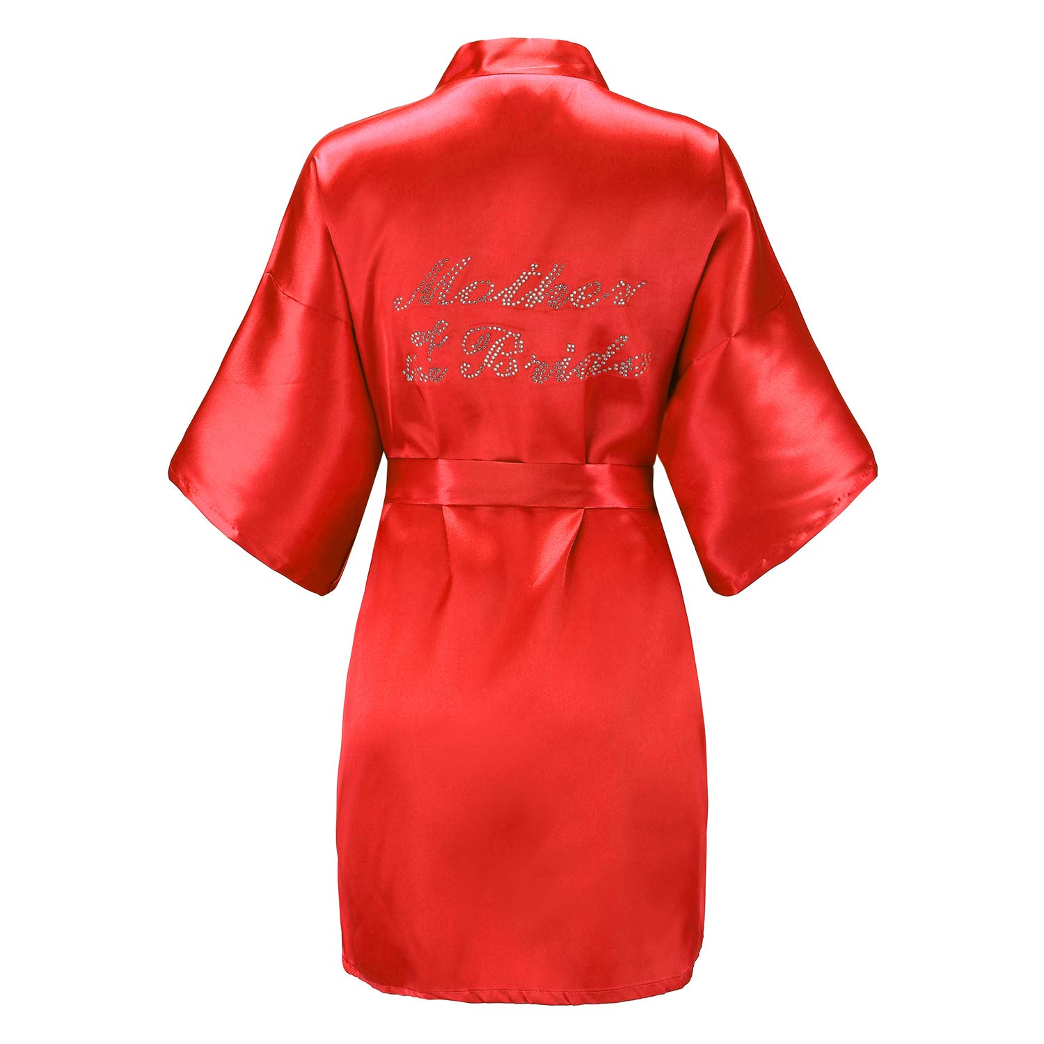 EPLAZA Women's One Size Silver Rhinestones Bride Bridesmaid Short Satin Robes for Wedding Party Getting Ready