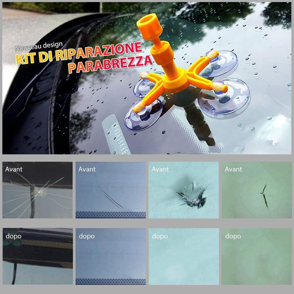 Manelord Auto Kit di Riparazione Parabrezza, Car Set di Riparazione Parabrezza per Chip e Crepe, Bulls-Eye, Ragnatela, a Forma di Stella, Nichel, Mezzaluna