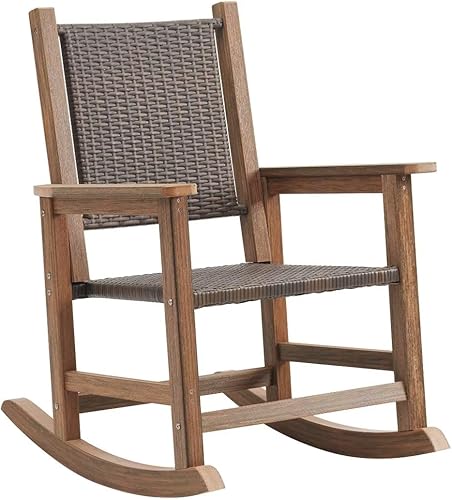 ACUEL Mecedora de mimbre para exteriores, sillas mecedoras de patio de polietileno de alta densidad para exterior, asiento y respaldo tejidos, silla