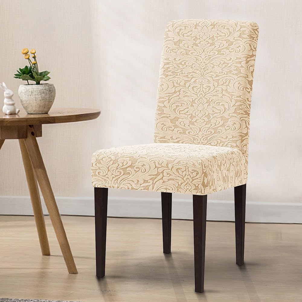 Odot Coprisedie con Schienale 1 2 4 6 Pezzi, Jacquard Vintage Coprisedia Elasticizzati Copri Sedia da Cucina Rimovibili, Lavabili Copri Sedia per Soggiorno (6 Pezzi,Cachi)