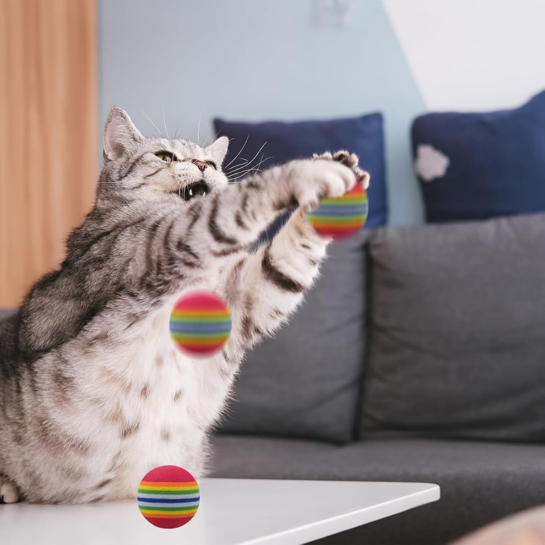 Jouis Kedi Oyuncak Topu – 4’lü Sünger Top Seti – Renkli ve Hafif Köpük Toplar – Dayanıklı, Güvenli ve Eğlenceli Kedi Oyun Topları – Evcil Hayvan Etkinlik Oyuncağı