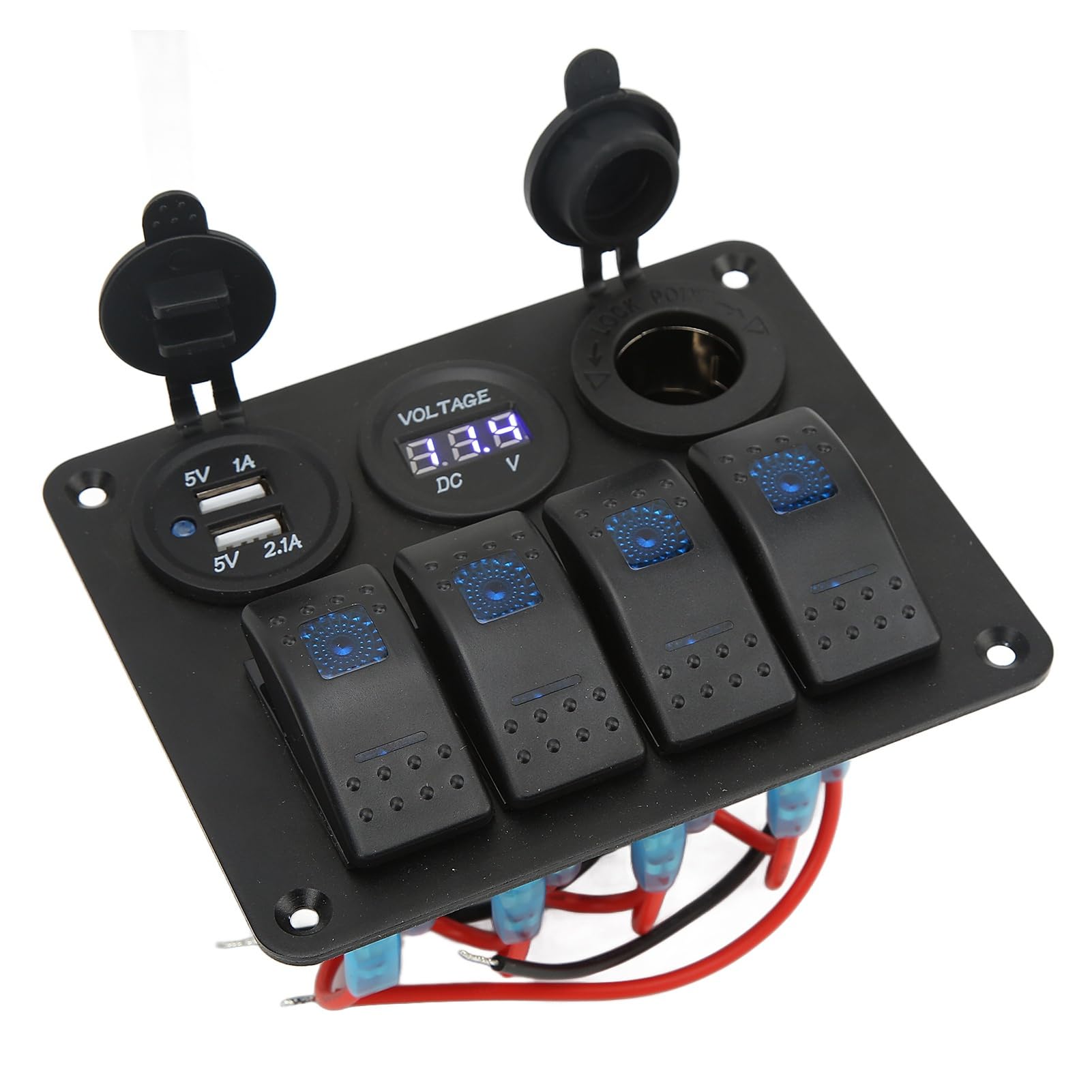 Pannello Interruttori a Levetta, Pannello Interruttori a Bilanciere a 4 Bande con Presa Accendisigari USB Attiva/disattiva Pannello Interruttori Combinato per Barca Yacht