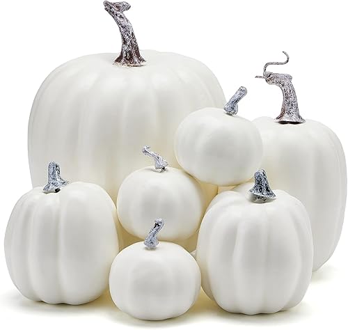 7 calabazas artificiales de todos los estilos, decoración de Halloween, estilo rural, granja, calabaza, cosecha, temporada, día de Acción de