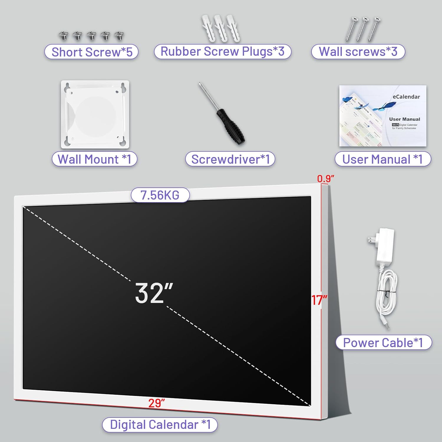 32 inch Smart Calendar Max, Digital Calendar & Chore Chart, Family Organizer with Interactive Touchscreen Display – Wall Mountable in Portrait or Landscape, Gifts for Women Men