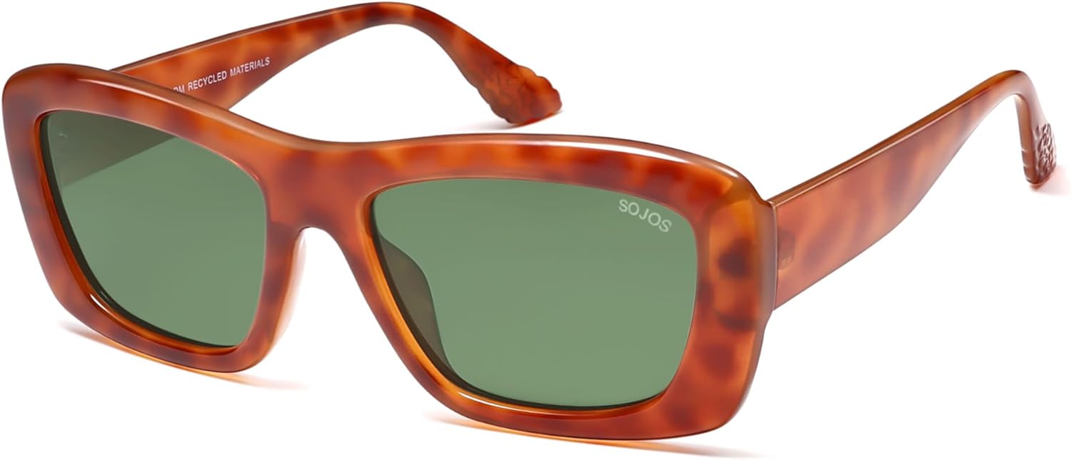 SOJOS Ocean Collection Sunglasses Womens Trendy Polarized Square,Eco-Friendly Recycled Sun Glasses,Rectangle Shades,Moonbeam
