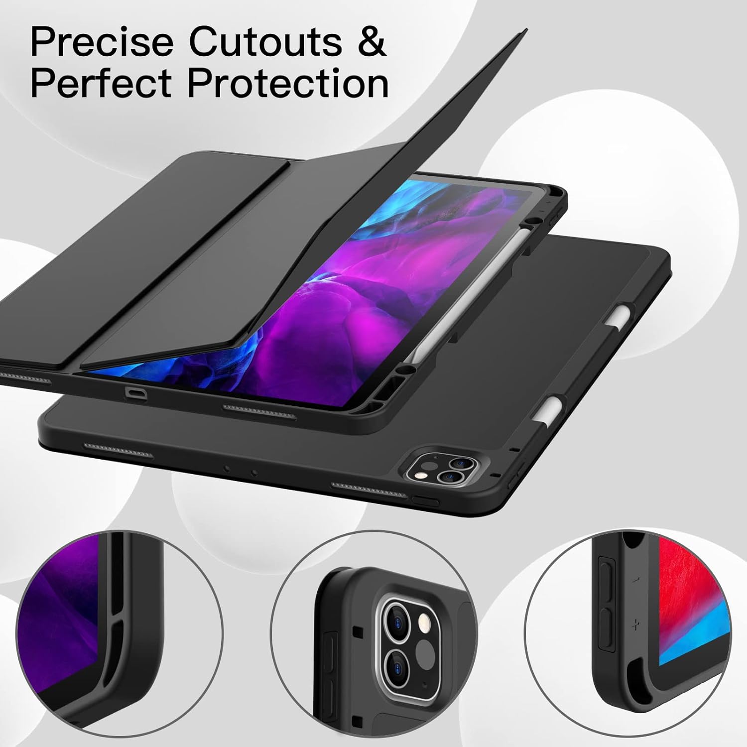 JETech Case for iPad Pro 12.9-Inch (2020/2018 Model, 4th/3rd Generation) with Pencil Holder, Support 2nd Pencil Charging, Slim Tablet Cover with Soft TPU Back, Auto Wake/Sleep (Black) - Image 8