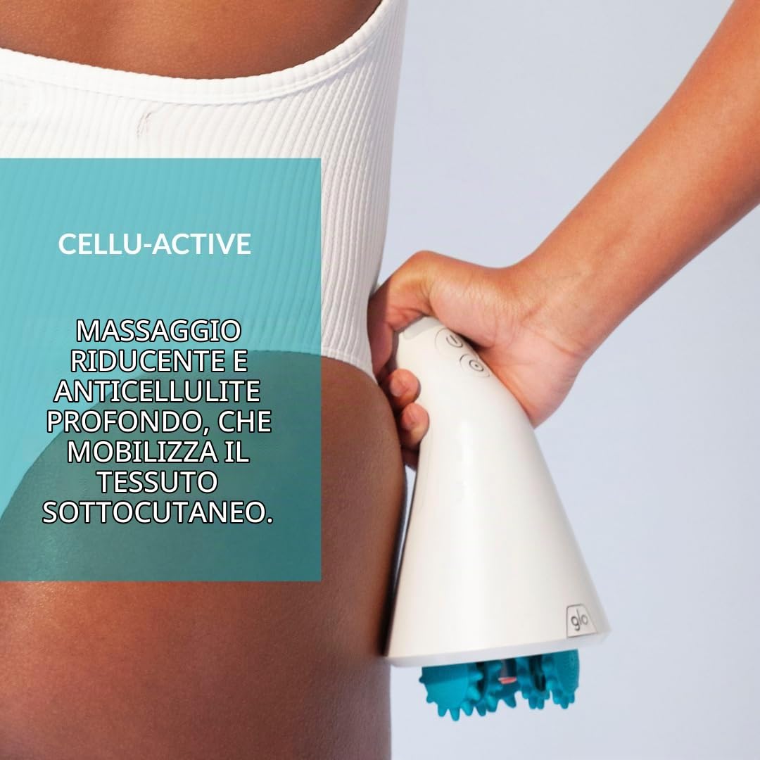GLO 910 PRO Massaggiatore Elettrico Anticellulite | Motore GLO Evolution 3000 | Fototerapia Slim Tech | 4 Testine Intercambiabili | Drenaggio Linfatico e Miglioramento della Circolazione