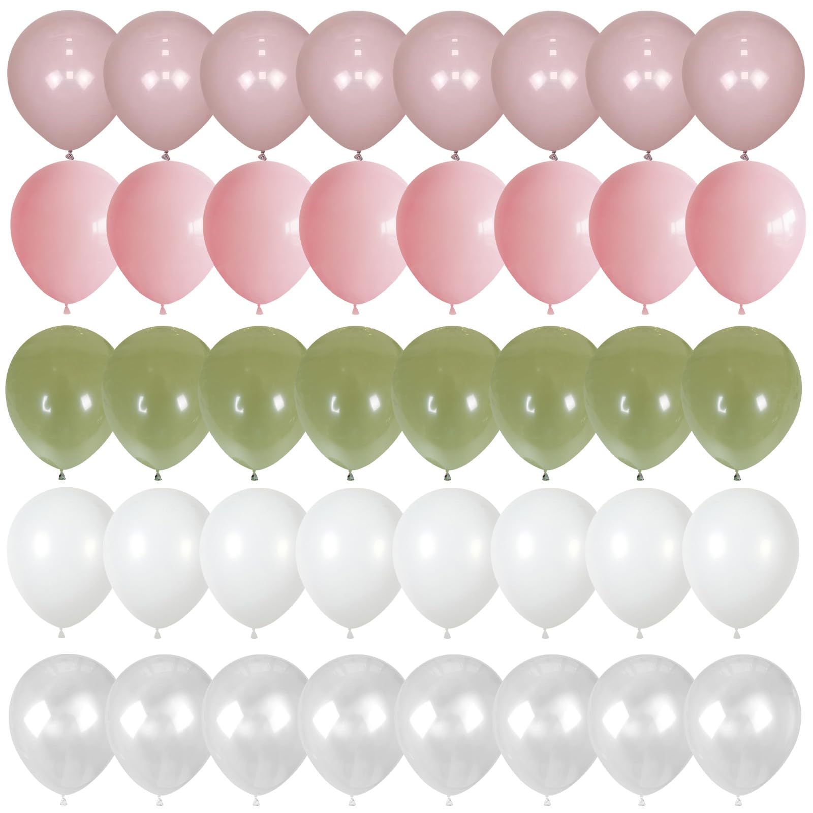 Luftballons in Altrosa/Grün/Weiß, 60 Stück, 30,5 cm, hellrosa, salbei, olivgrün, transparent, Helium-Latex-Luftballons für Bogen, Walddekoration, Schmetterling, Wildblume, Babyparty, Babyparty