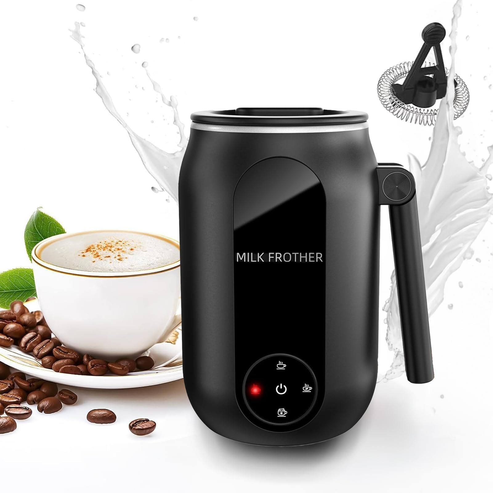 PIWINEElectric Milk Frother,4-in-1 Automatic Hot & Cold Foam Maker, Electric Milk Steamer,Auto Shut-Off Frother for Coffee Latte, Cappuccino,Black