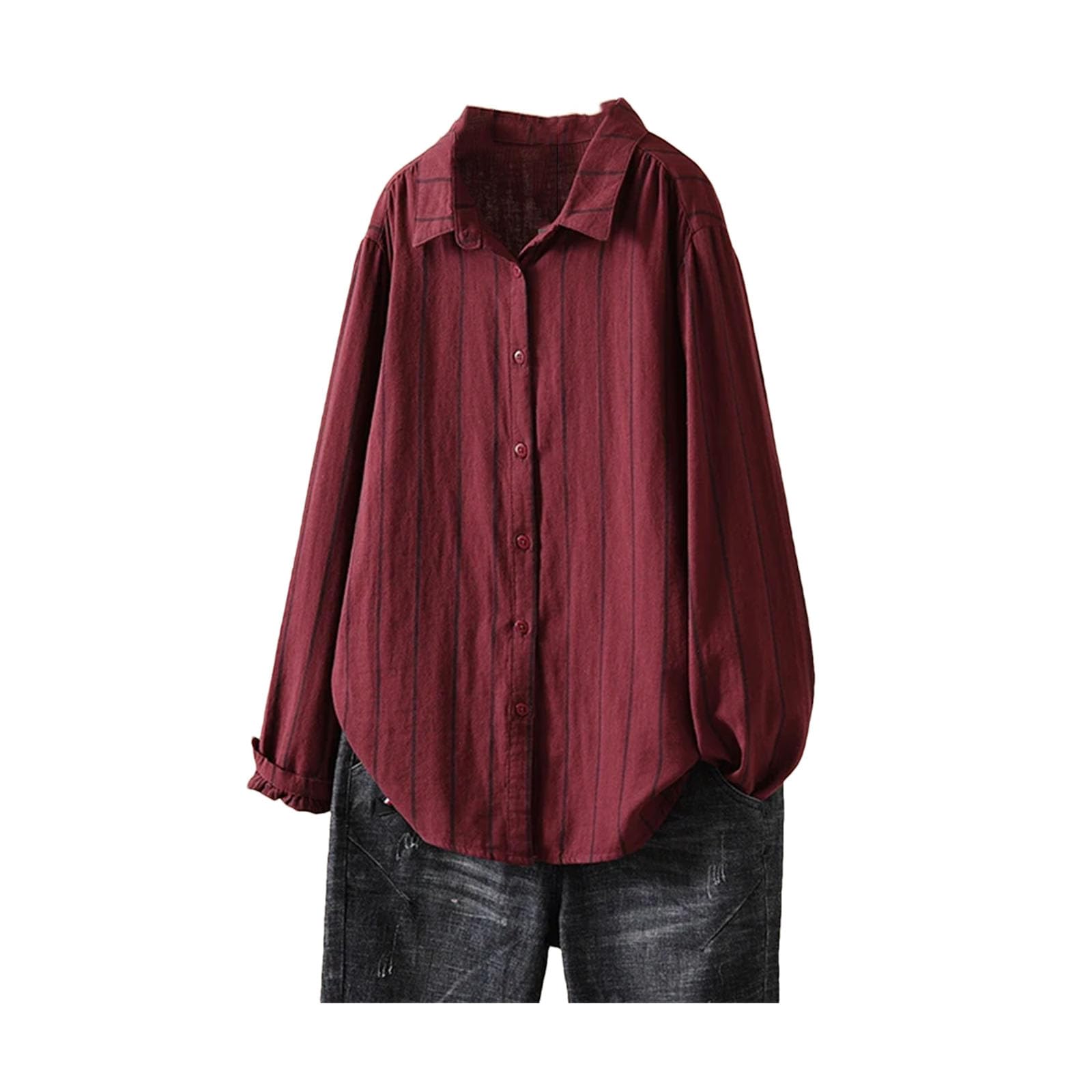 Blusas para mujer, estilo casual, a rayas, de manga larga, vintage, holgadas