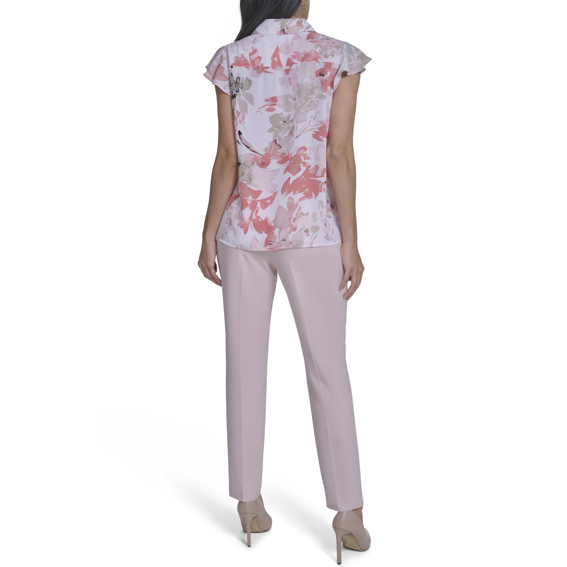 Calvin Klein Damen Cap Sleeve Ruffle Front Blouse Bluse mit Flügelärmeln und Rüschen (1er Pack)