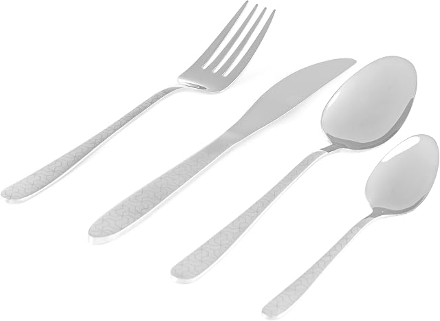 Russell Hobbs RH01519EU 16 Piece Cutlery Set, Rhombus Geometric Design, 18/0 Stainless Steel, Stylish Flatware Service for 4 People, Knife/Fork/Spoon, Perfect for Students, Families & New Homeowners