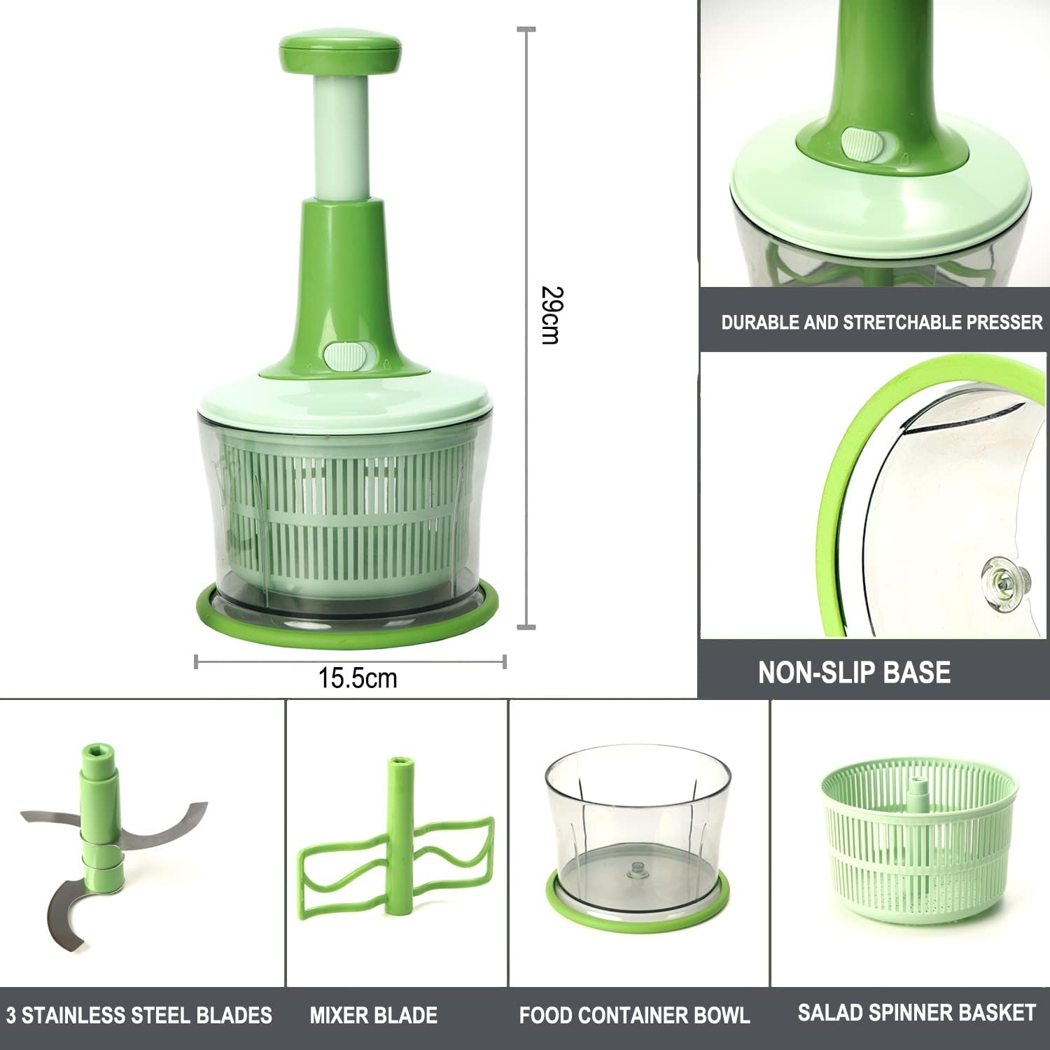 Tritatutto Manuale A Pressione Pedro Chef 2500 Ml - Lama In Acciaio Inox 420J2, Corpo In ABS, Per Verdure E Frutta