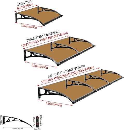 Miniatura 10 de Toldo para puerta delantera, patio, porche, toldo de protección contra la lluvia y la nieve, cubierta de protección contra la lluvia para ventana,