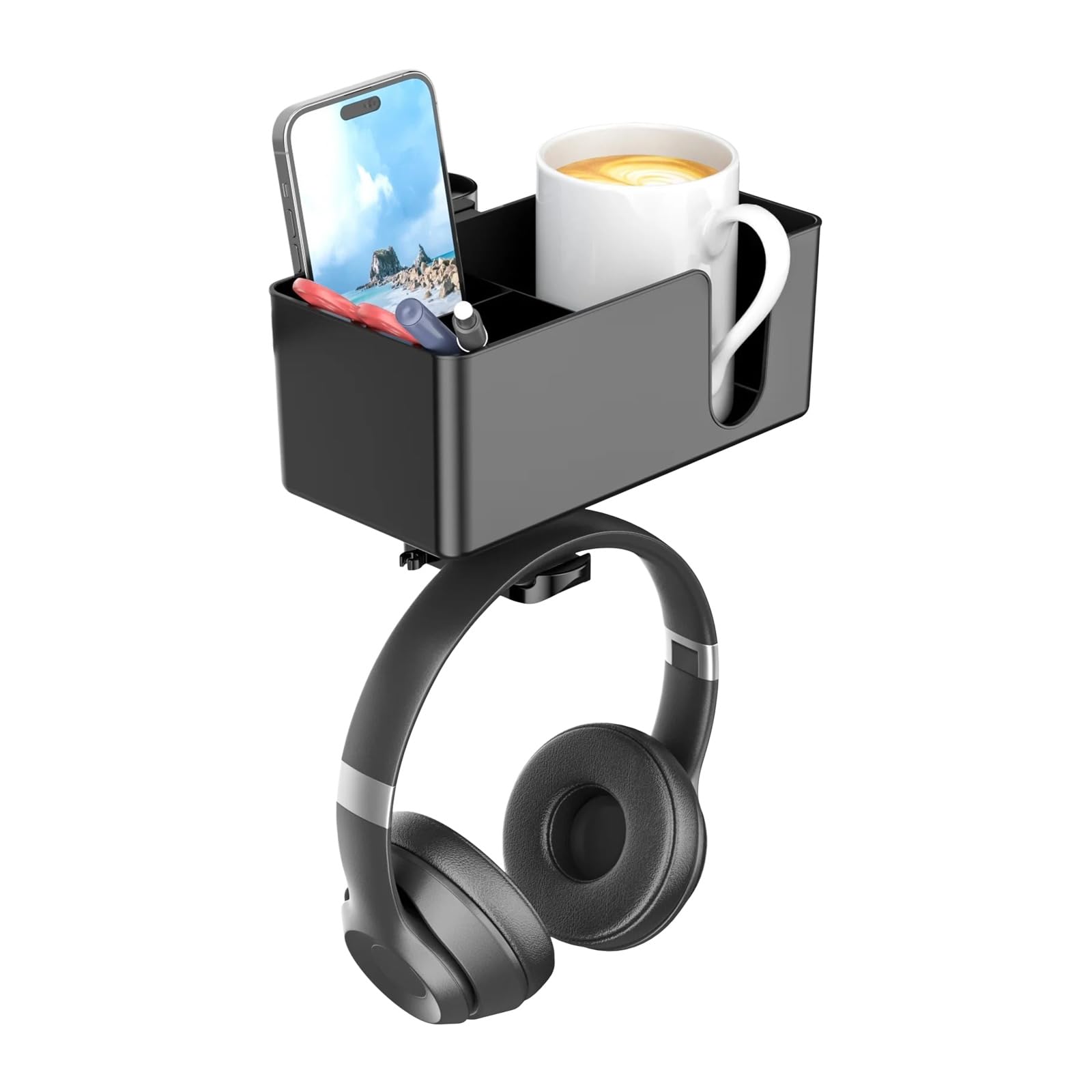 HENYGEN Rotatable Desk Organizers Featuring 360 Degree Swivels Hook and Removable Storage Box for Headphones and Accessories Rotatable Desk Organizers