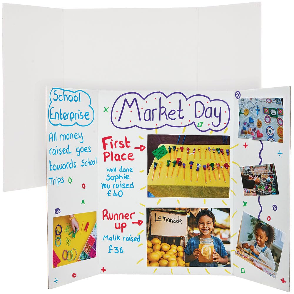 Baker Ross FN681 Small White Presentation Boards – Pack of 4, Display Boards for Crafts, Presentations, Table Top Projects