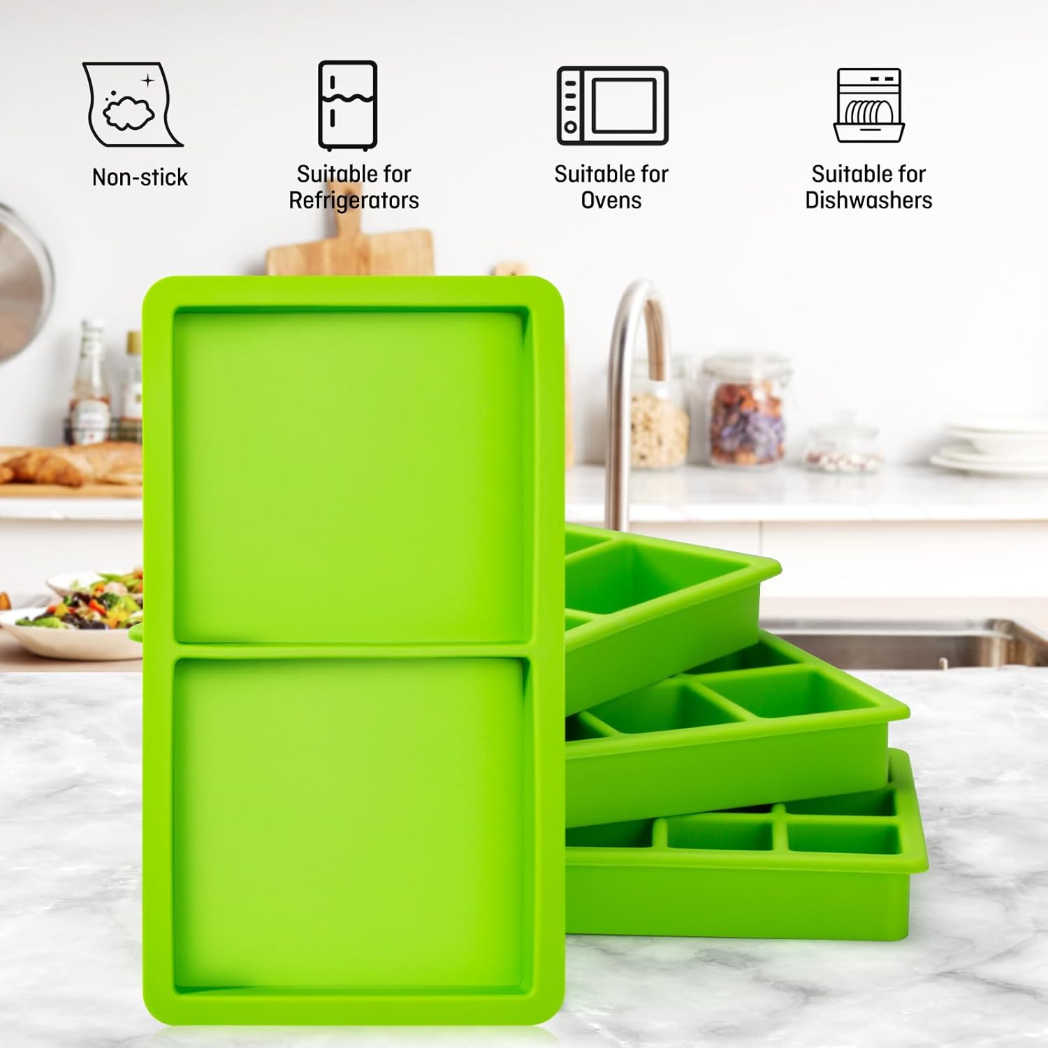 Large 2 cavity Silicone Tray Dividers for Harvest Right Freeze Dryer Large Trays, 4 pcs Green Silicone trays for Harvest right freeze dryer accessories