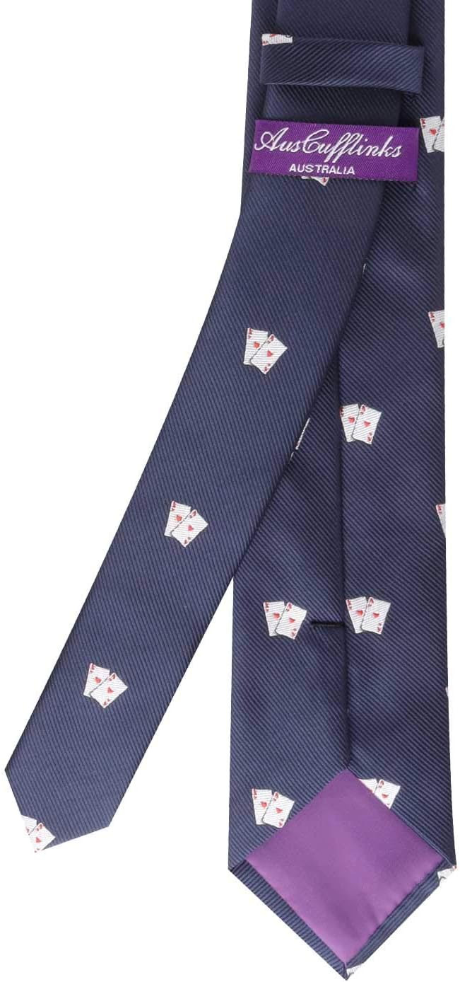 AUSCUFFLINKS Poker Neckties for Men | Woven Skinny Neck Ties Funky Novelty Happy Cute Ties for Him | Bday Present for Guys (POKER CARDS)