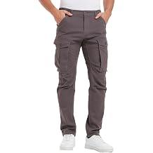 Plaid&Plain Mens Cargo Pants Slim Fit with Articulated Knees