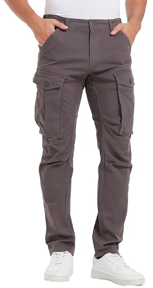 Plaid Plain Mens Cargo Pants Slim Fit with Articulated Knees