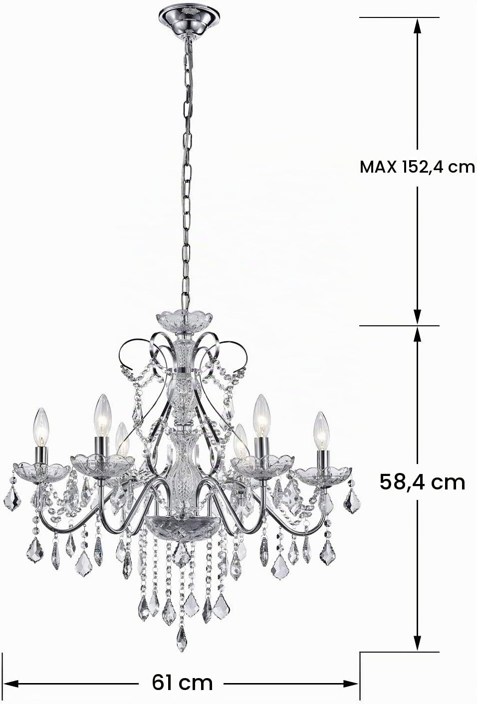 Saint Mossi 6 luce K9 lampadario di cristallo moderno lampadario, di piombaggio in cristallo per sala da pranzo, camera da letto, soggiorno, H5cm x D61cm, catena regolabile