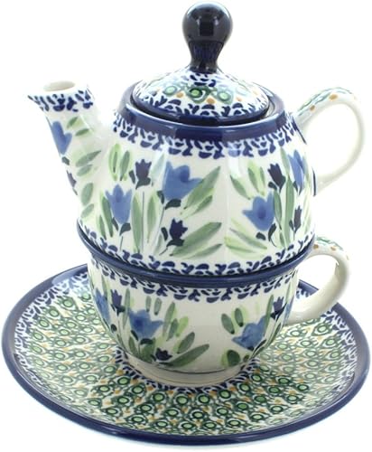 Miniatura 5 de Tetera y taza individuales de cerámica pulida con diseño de mariposa floral y rosa azul
