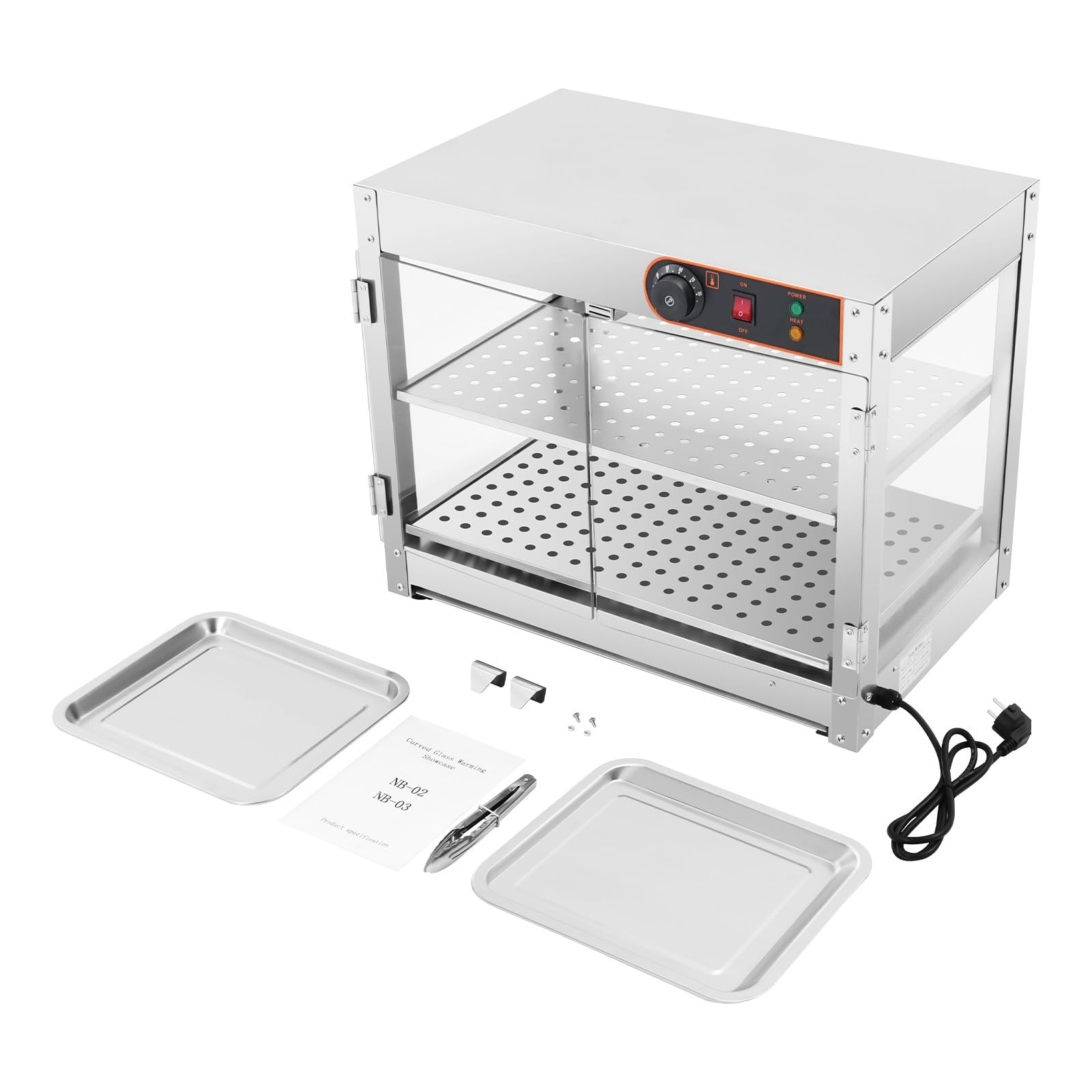 Vitrina de 2 pisos, 800 W, 30 – 85 °C, acero inoxidable, pantalla de