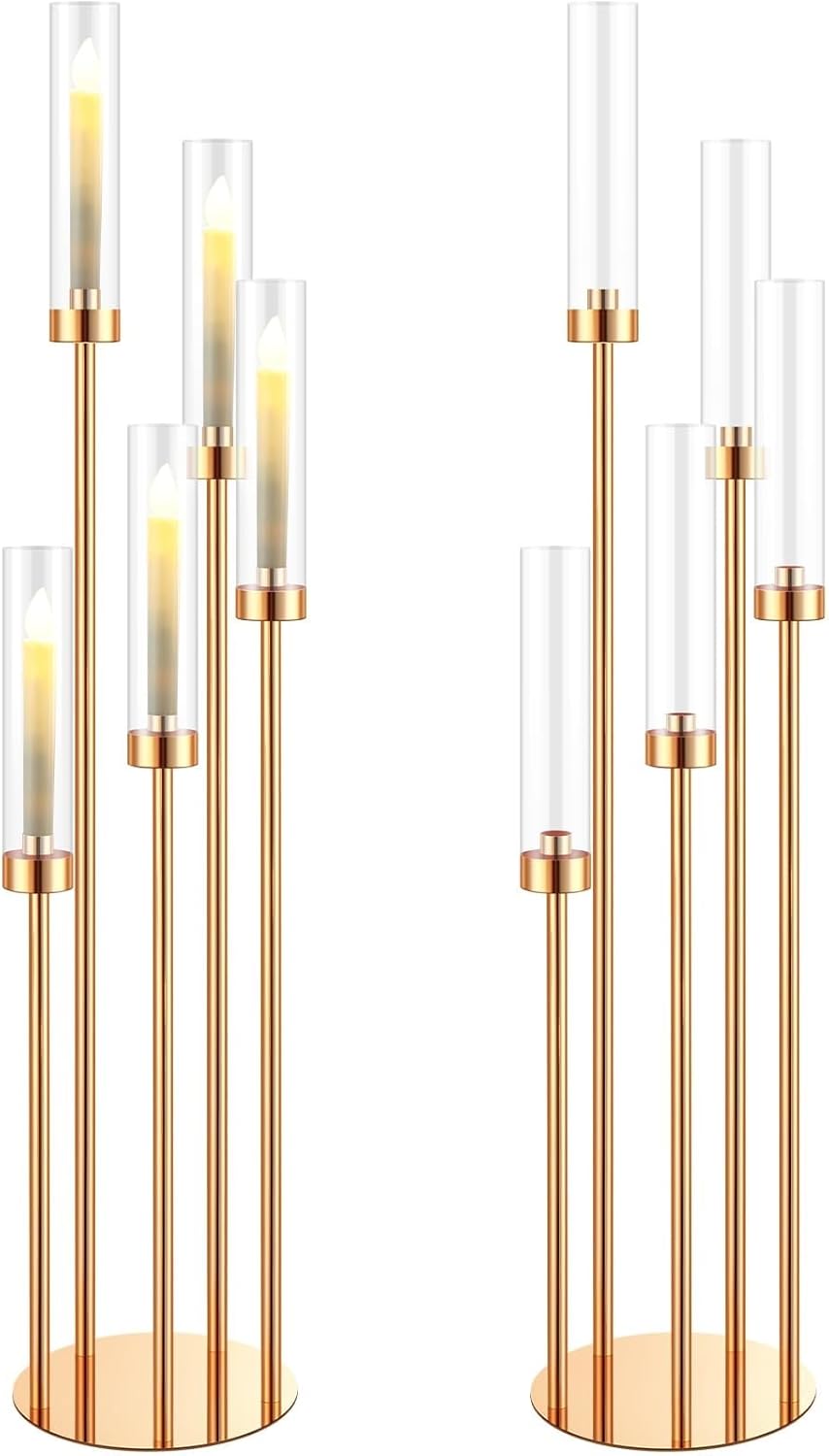 2 Set Floor Candelabra 5 Arm 42.5'' Tall Candle Holder, Candelabra Centerpieces for Tables, Metal Candlestick Set with Acrylic Lampshade for Wedding Party Home Decoration(2PCS)