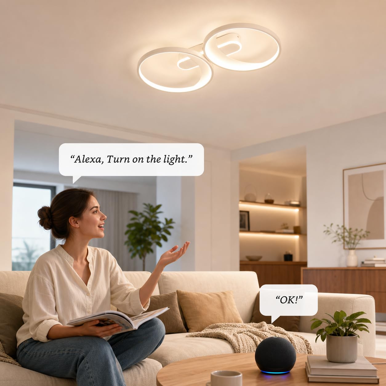 KZT Smart Plafoniera dimmerabile con telecomando lampada da soffitto con Matter compatibile Alexa e Google Assistant 42W LED moderna plafoniera, controllo vocale e applicazione, per soggiorno e camera