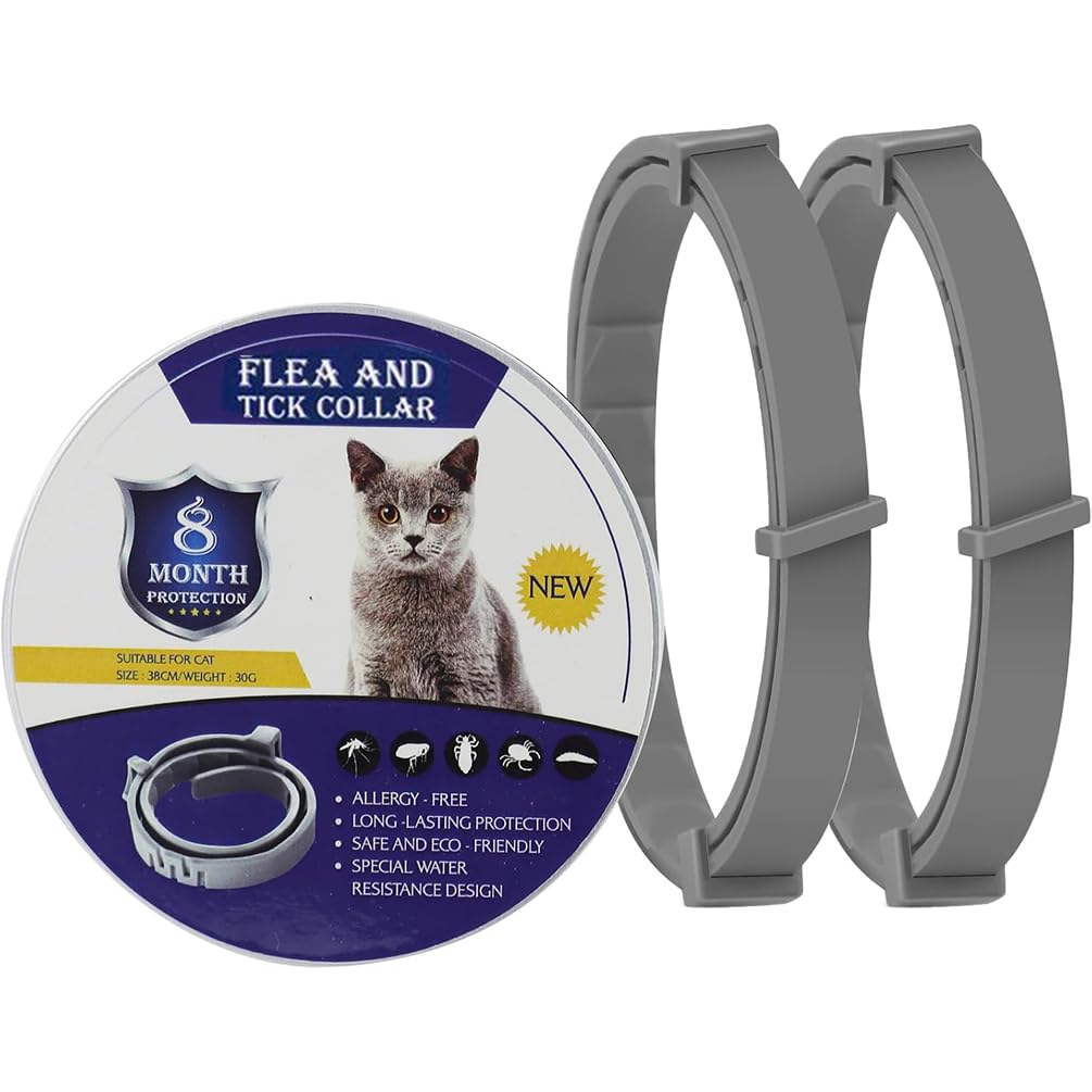 Adjustable Collar For Cats - 2 Pack Safe Soft Comfortable Lasting Waterproof Dog Collar, Containing Natural Essential Oils Prevent Infections, 16 Months Protection for Small/Medium/Large Cat