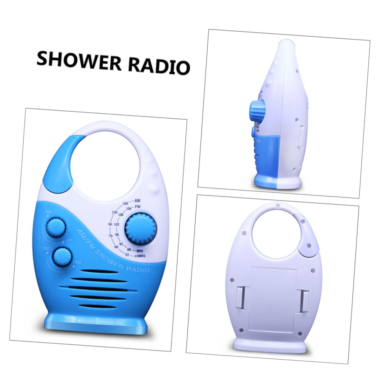 Radio Portátil Am/FM para Baño, Mini Radio Altavoz Integrado, Diseño Compacto y Resistente Al Agua, Adecuado para Ducha y Uso Doméstico, Color Azul, 1 Unidad