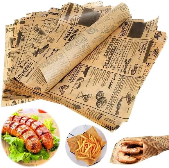 Yağlı Kağıt Vintage Gazete Desenli,Sunum Kağıdı Kendinden Desenli Mutfak, Yemek Sunumları İçin İdeal 50 Adet