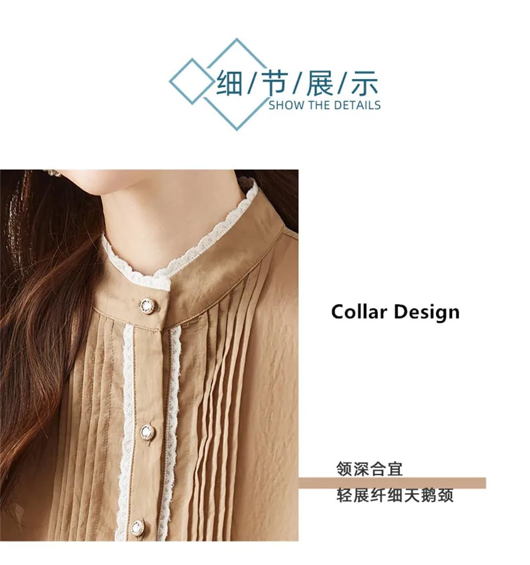 Blusa de manga larga con botones para mujer, estilo vintage, elegante, con cuello alto, para oficina
