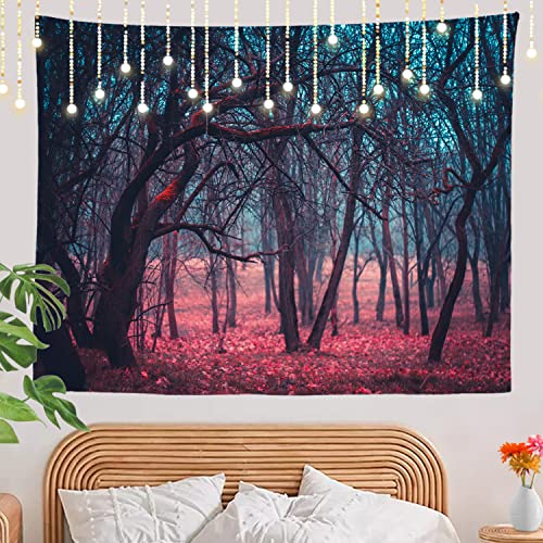 Shrahala Stranger Red Forest Tapestry, Mystic Green Moonlight Wall Hanging Large Tapestry Psychedelic Tapestry Decorations Bedroom Living Room Dorm(59.1 X 82.7 Inches, Red Forest) #TOP1