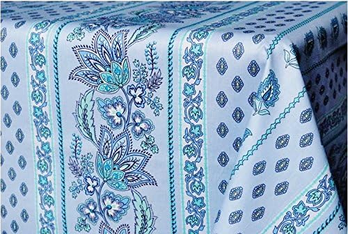 Le Cluny, Lisa Turquoise French Provence 100 Percent Coated Cotton Tablecloth, 60" X 84"