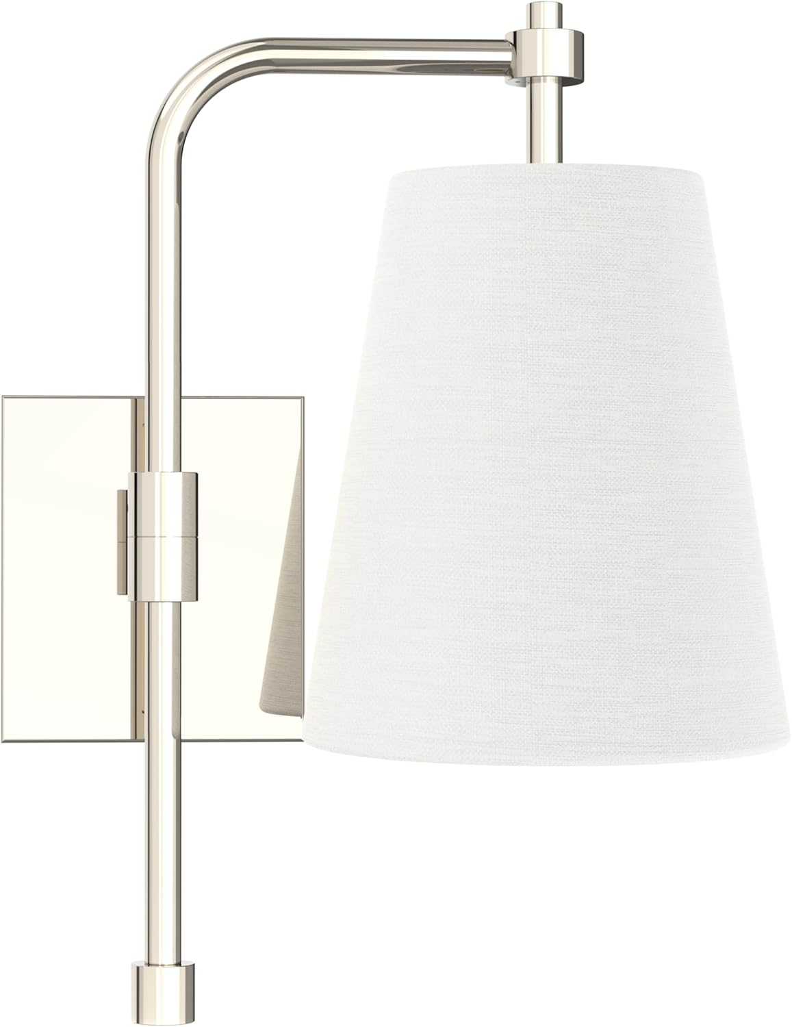 1-Light Wall Sconce, Polished Nickel Finish, Fabric Linen Shade, Adjustable Swing Arm, Hardwired Wall Mounted Light Fixture for Bedside, Living Room, Bathroom, Versatile Home Décor
