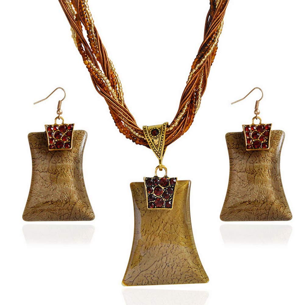 Ai.Moichien Boho Drop Dangle Earrings Necklace Set Resin Retro Ethnic Beads Women Jewelry Gifts