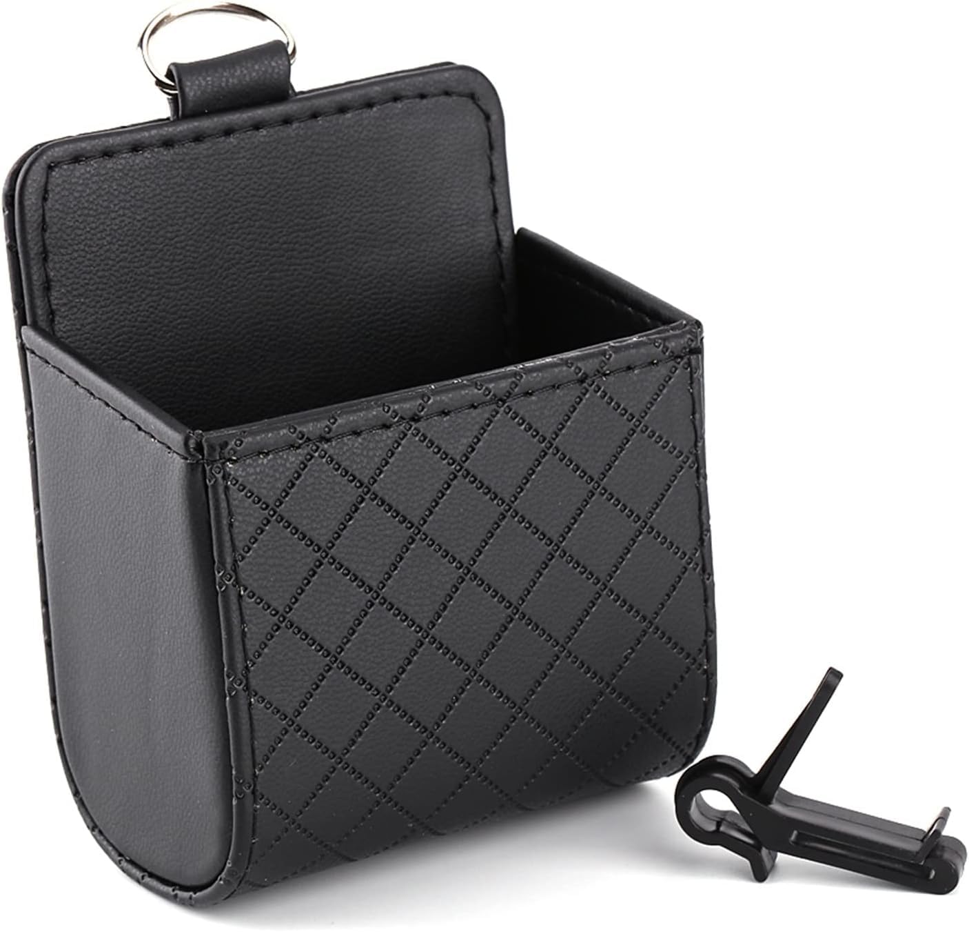 Car Air Vent Storage Pouch,PU Leather Hanging Organiser Box for Keys, Phones, Glasses, 11.5 x 8.5 cm (Black)-image-28