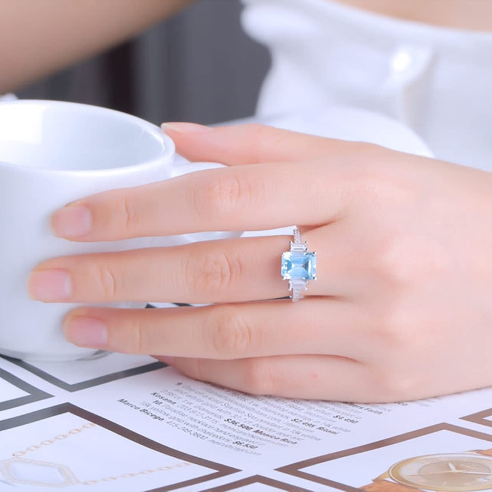 Ästhetische Ringe für Damen, Damen-Ehering, Elegante rechteckige Form, Zirkonia, Sterlingsilber
