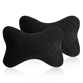 Yobbo Universal Car Neck Rest Headrest Pillow Soft Cushion Cervical Pain Relief Support with Adjustable Straps for All Cars Driving Seat Office Chair, Travel Pack of 2 (Black-Velvet) - image, photos