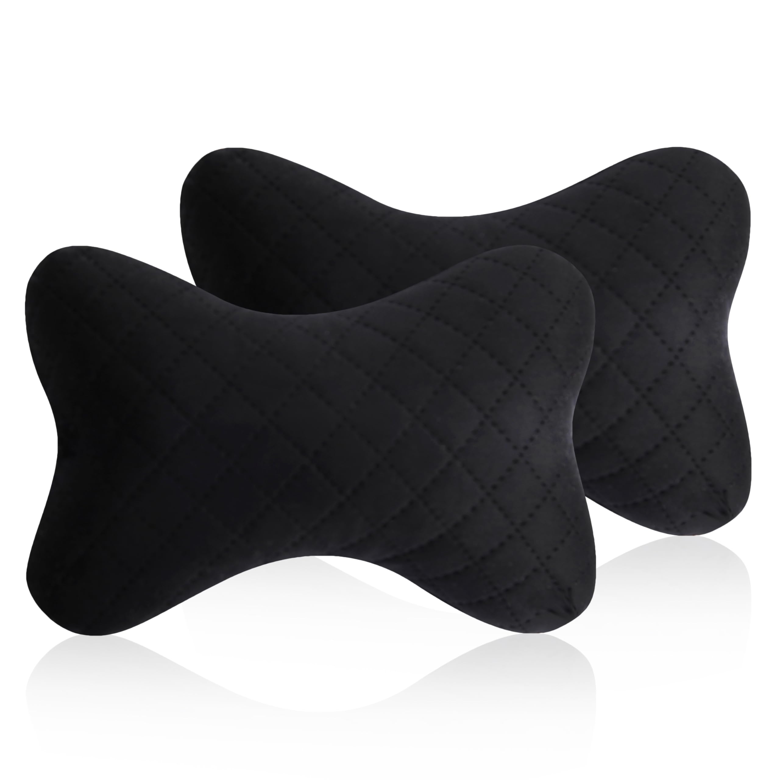 Eliane Universal Car Neck Rest Headrest Pillow Soft Cushion Cervical Pain Relief Support with Adjustable Straps for All Cars Driving Seat Office Chair, Travel Pack of 2 (Black-Velvet)