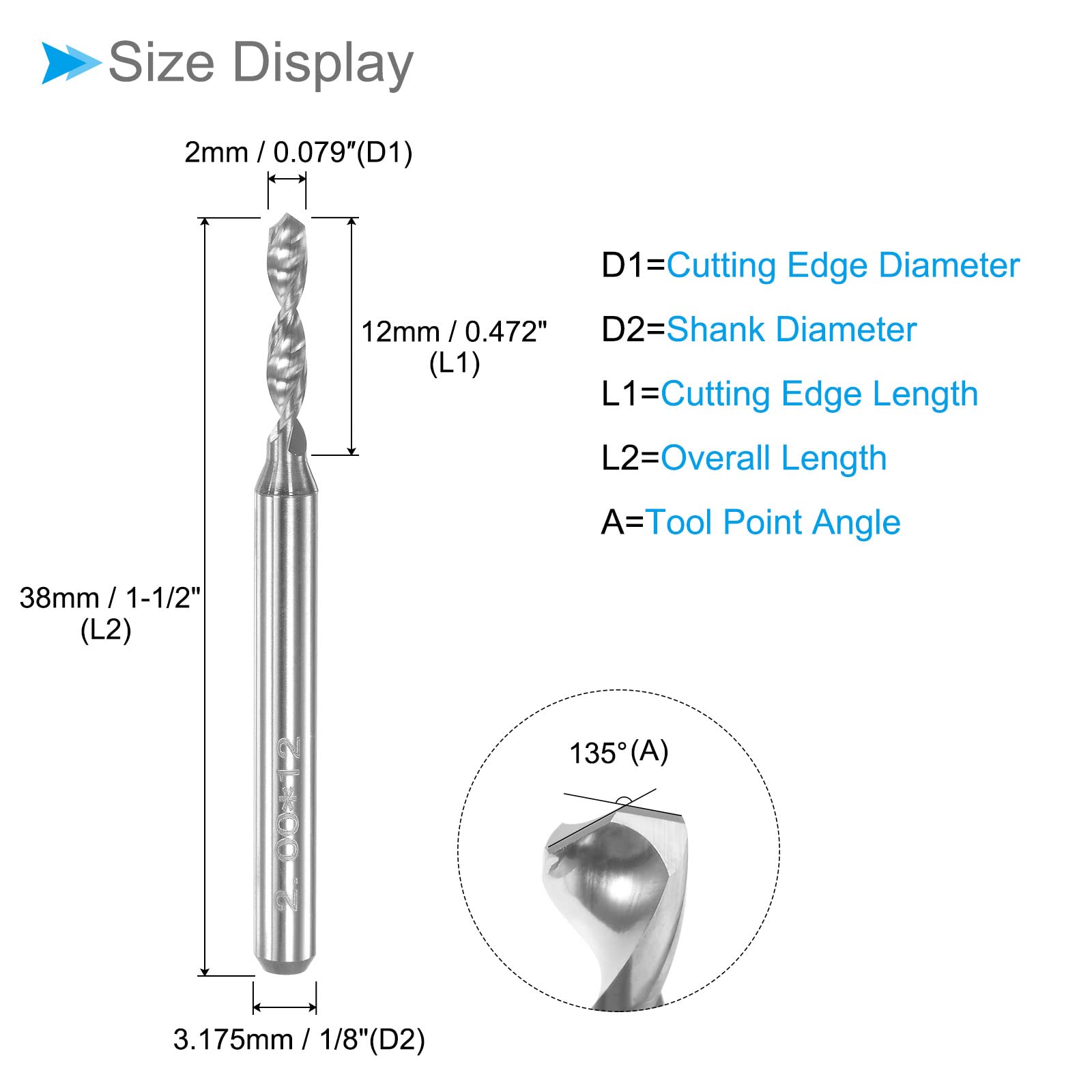 CoCud PCB Drill Bits, 2mm Diameter 1/8" Shank, Solid Tungsten Carbide Precision Drilling - (Applications: for Print Circuit Board CNC Engraving), 8-Pieces - Image 2