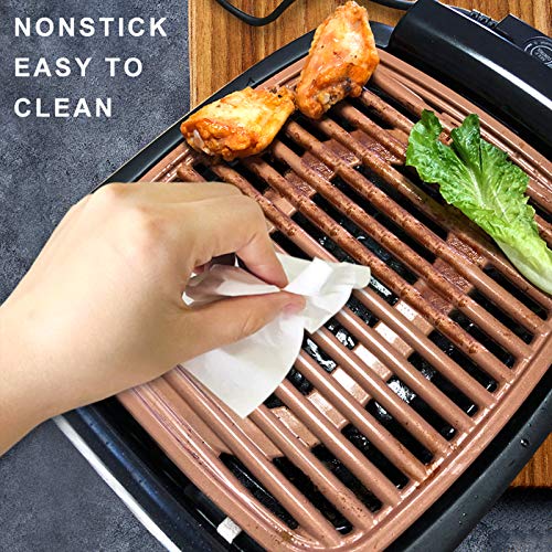 Electric BBQ Smokeless Grill Indoor - Nonstick Tabletop Griddle with Recipes,Removable Washable Plates, Adjustable Thermostat, Easy to Clean, 16\" x 11\" Flat Square Portable Grill Plates