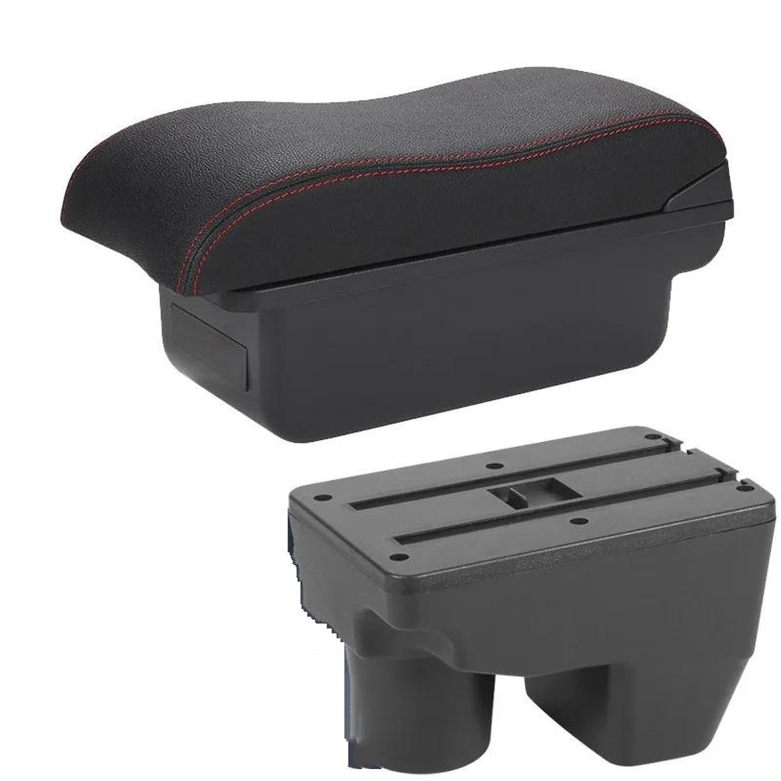 NOHEEU Car Armrest Box 2021 2022 Storage Curved Surface Leather Dedicated For Yaris For Elegant(C1 Black red NO USB)