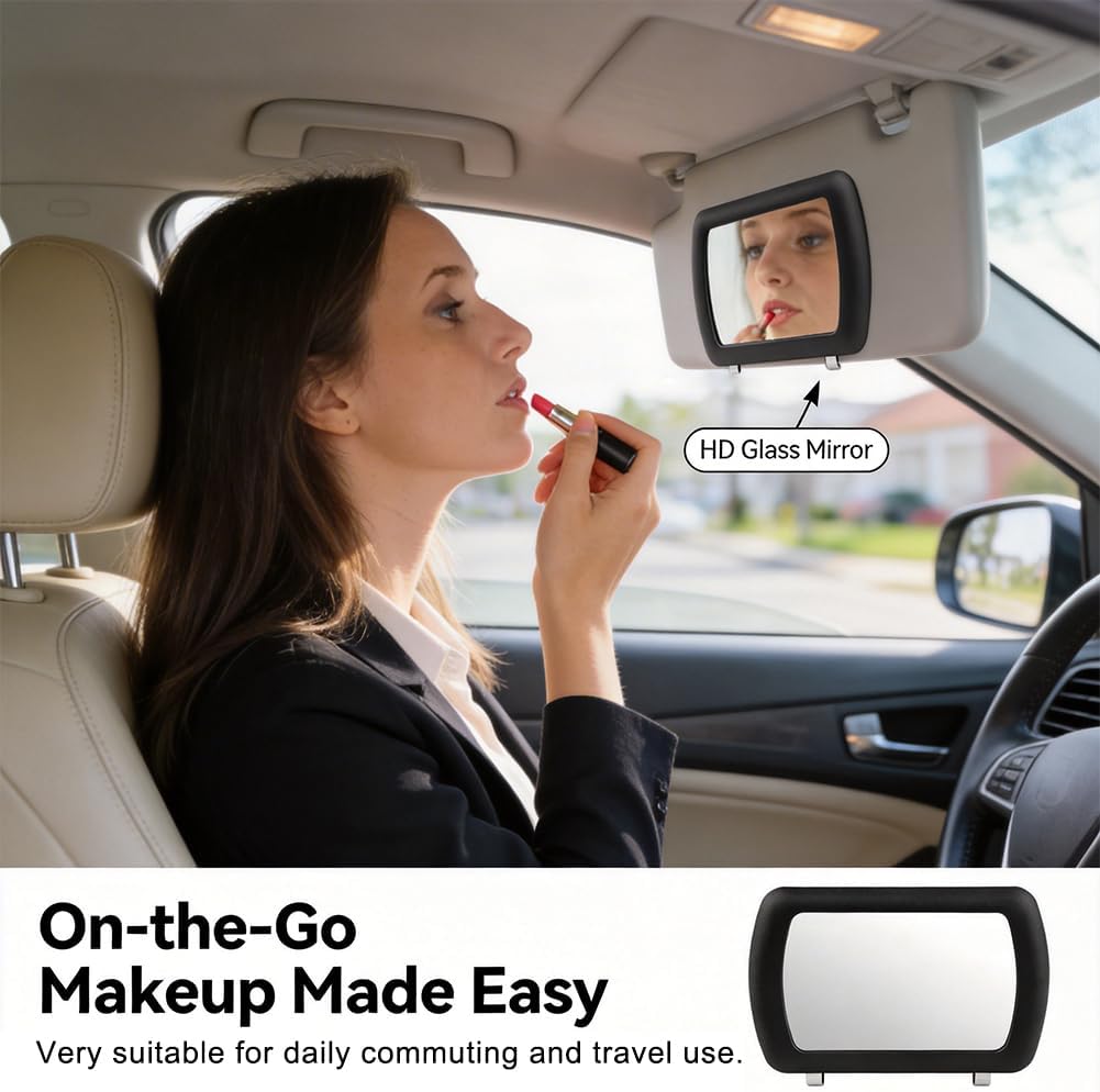 2PCS Car Sun Visor Mirrors, Portable Visor Mirror Clip-On Sun Shading Mirror, HD Cars Interior Cosmetic Mirror for Universal Sun Visor Mirrors for Trucks, Cars, SUVs (Black)