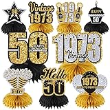 9 Pcs 50th Birthday Decorations Vintage 1973 Honeycomb Centerpieces for Men Women, Black Gold Silver