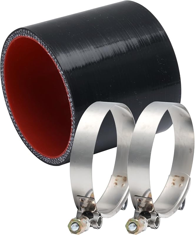 Mangote reto de silicone MaySpare 3" para turbo e intercooler com abraçadeiras T-Bolt – Kit com 1 mangote e 2 abraçadeiras