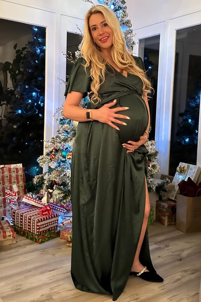 PinkBlush Side Slit Satin Maternity Maxi Dress